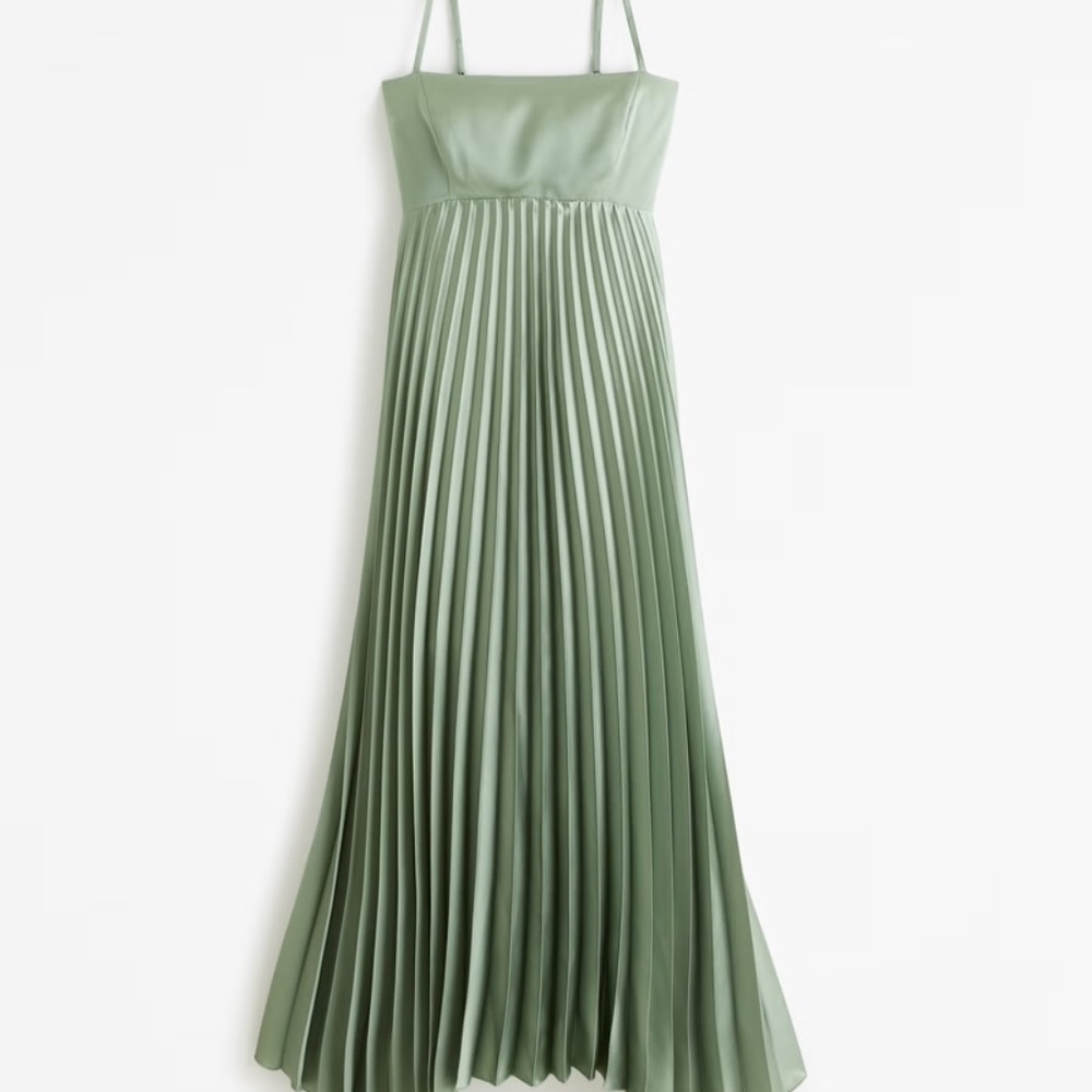 Green A&F Giselle Clasp-Back Pleated Midi Dress